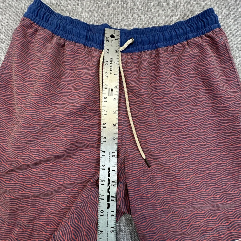 Fair Harbor Swim Trunks Men XL Red Blue Wave Print The Anchor Board Lined Shorts